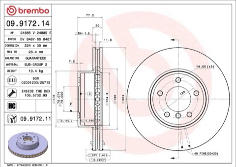 Brembo Prime 09.9172.11 Brake Disc — Front 324mm, photo 5