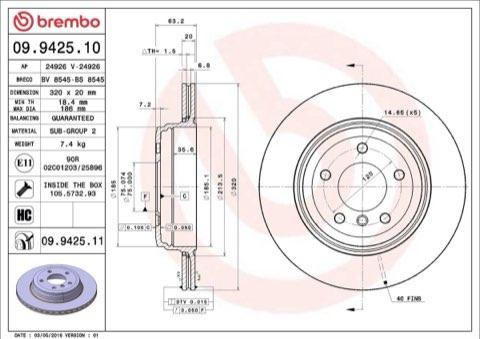 Brembo Prime 09.9425.11 Brake Disc — Rear 320mm, photo 7