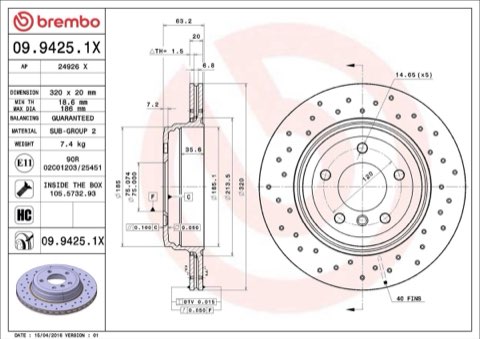 Brembo Xtra 09.9425.1X Brake Disc — Rear 320mm, photo 5