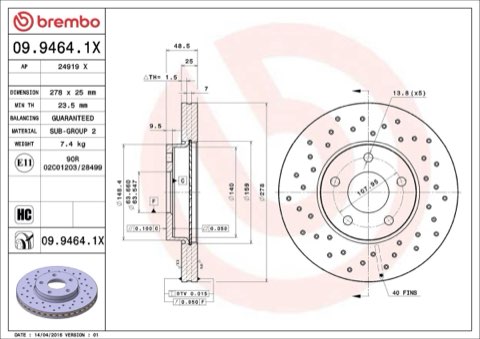 Brembo Xtra 09.9464.1X Brake Disc — 278mm, photo 4