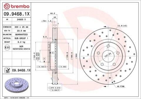 Brembo Xtra 09.9468.1X Brake Disc — Front 300mm, photo 4