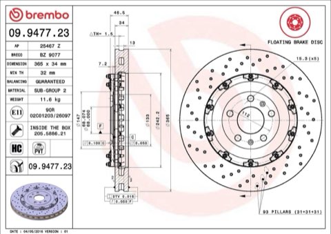Brembo Prime 09.9477.23 Brake Disc — Front 365mm, photo 4