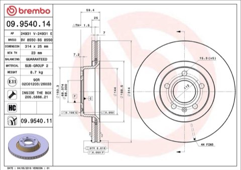 Brembo Prime 09.9540.11 Brake Disc — Front 314mm, photo 4