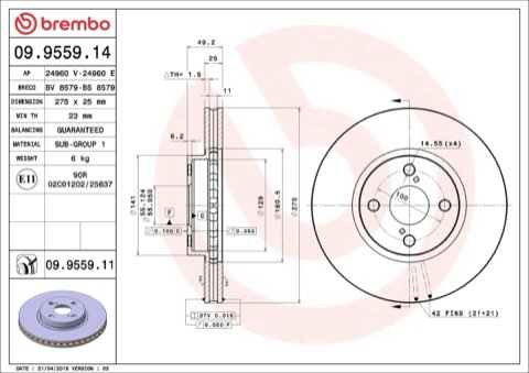 Brembo Prime 09.9559.11 Brake Disc — 275mm, photo 6