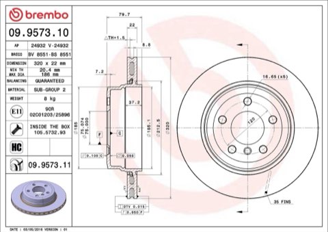 Brembo Prime 09.9573.11 Brake Disc — Rear 320mm, photo 5