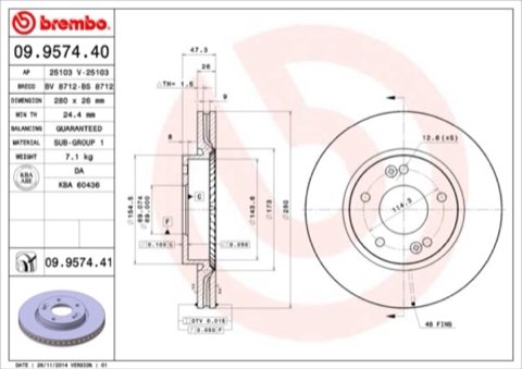Brembo Prime 09.9574.40 Brake Disc — Front 280mm, photo 5