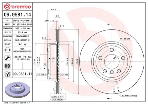 Brembo Prime 09.9581.11 Brake Disc — Front 325mm, photo 4