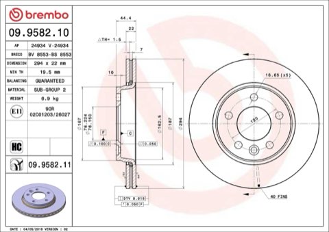 Brembo Prime 09.9582.11 Brake Disc — Rear 294mm, photo 4
