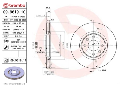 Brembo Prime 09.9619.10 Brake Disc — Front 283mm, photo 5