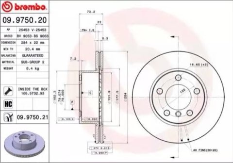 Brembo Prime 09.9750.21 Brake Disc — Front 284mm, photo 2