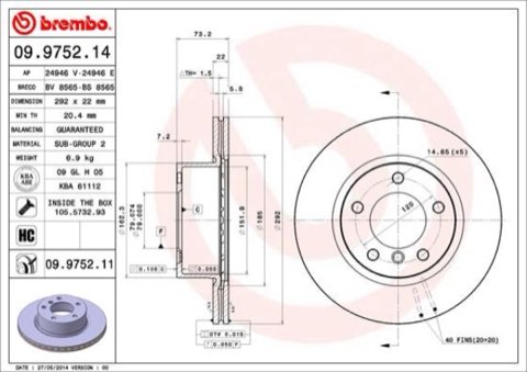 Brembo Prime 09.9752.11 Brake Disc — Front 292mm, photo 5