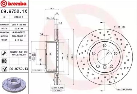 Brembo Xtra 09.9752.1X Brake Disc — Front 292mm, photo 2