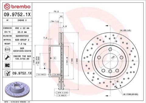Brembo Xtra 09.9752.1X Brake Disc — Front 292mm, photo 5
