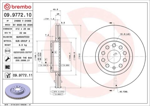 Brembo Prime 09.9772.11 Brake Disc — Front 312mm, photo 5