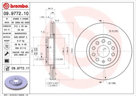 Brembo Prime 09.9772.11 Brake Disc — Front 312mm, photo 6