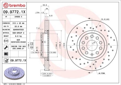 Brembo Xtra 09.9772.1X Brake Disc — Front 312mm, photo 3