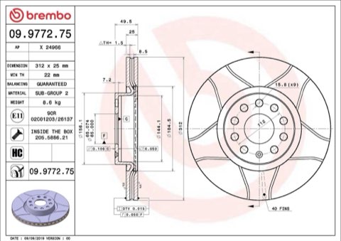 Brembo Xtra 09.9772.75 Brake Disc — Front 312mm, photo 7