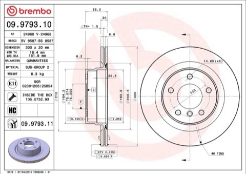 Brembo Prime 09.9793.11 Brake Disc — Rear 300mm, photo 5