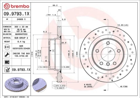 Brembo Xtra 09.9793.1X Brake Disc — Rear 300mm, photo 5