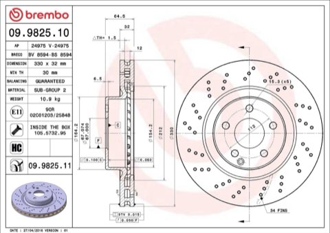 Brembo Prime 09.9825.11 Brake Disc — Front 330mm, photo 5