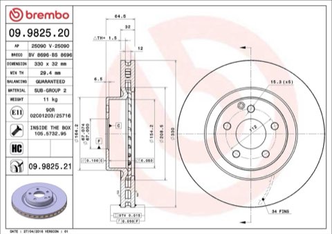 Brembo Prime 09.9825.21 Brake Disc — Front 330mm, photo 7