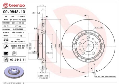 Brembo Prime 09.9848.11 Brake Disc — Front 336mm, photo 3