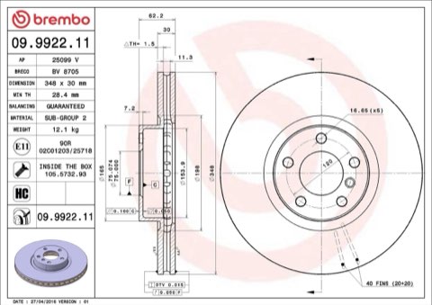 Brembo Prime 09.9922.11 Brake Disc — Front 348mm, photo 4