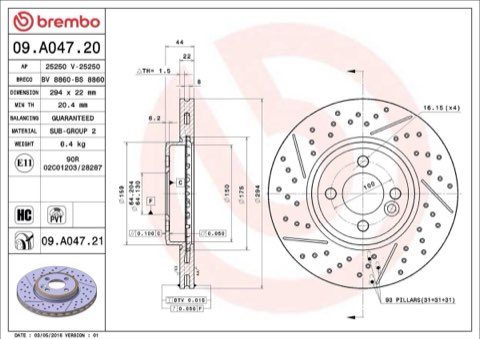 Brembo Prime 09.A047.21 Brake Disc — Front 294mm, photo 5