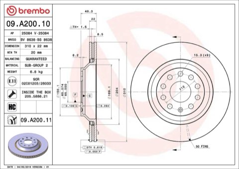 Brembo Prime 09.A200.11 Brake Disc — Rear 310mm, photo 5