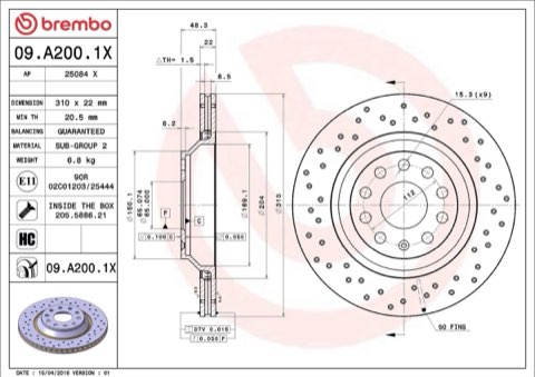 Brembo Xtra 09.A200.1X Brake Disc — Rear 310mm, photo 5