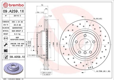 Brembo Xtra 09.A259.1X Brake Disc — Front 330mm, photo 5