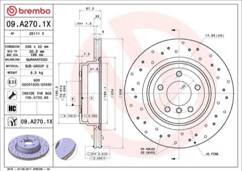 Brembo Xtra 09.A270.1X Brake Disc — Rear 336mm, photo 8