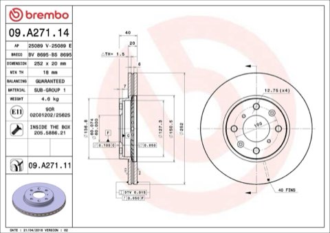 Brembo Prime 09.A271.11 Brake Disc — Front 252mm, photo 5