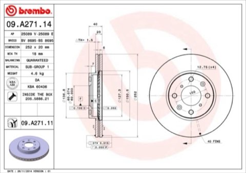 Brembo Prime 09.A271.11 Brake Disc — Front 252mm, photo 6