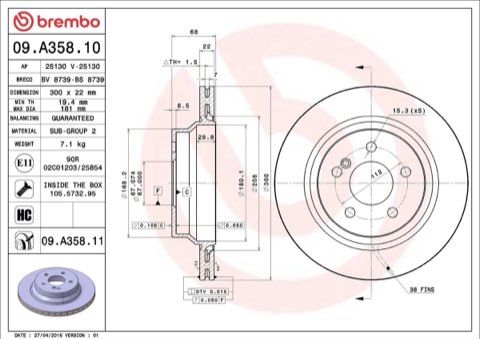 Brembo Prime 09.A358.11 Brake Disc — Rear 300mm, photo 7