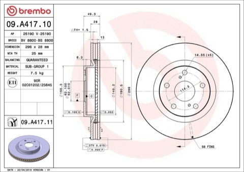 Brembo Prime 09.A417.11 Brake Disc — Front 296mm, photo 7