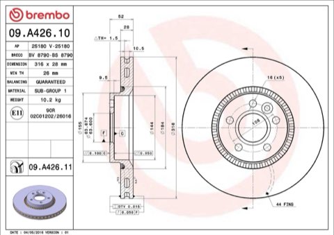 Brembo Prime 09.A426.11 Brake Disc — Front 316mm, photo 4