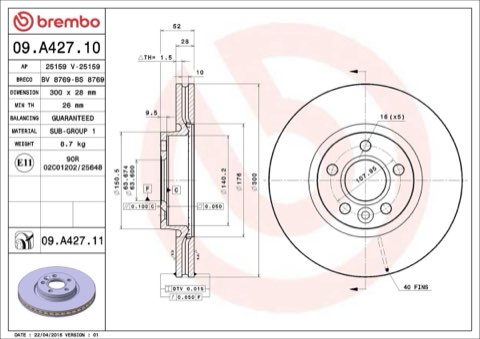 Brembo Prime 09.A427.11 Brake Disc — Front 300mm, photo 4