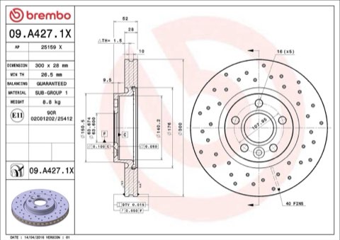 Brembo Xtra 09.A427.1X Brake Disc — Front 300mm, photo 6