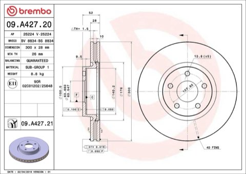 Brembo Prime 09.A427.21 Brake Disc — Front 300mm, photo 4