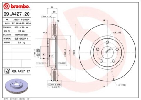 Brembo Prime 09.A427.21 Brake Disc — Front 300mm, photo 5