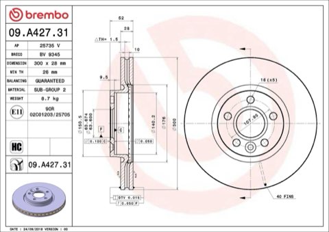 Brembo Prime 09.A427.31 Brake Disc — 300mm, photo 6