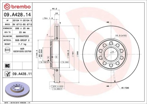 Brembo Prime 09.A428.11 Brake Disc — Front 288mm, photo 5