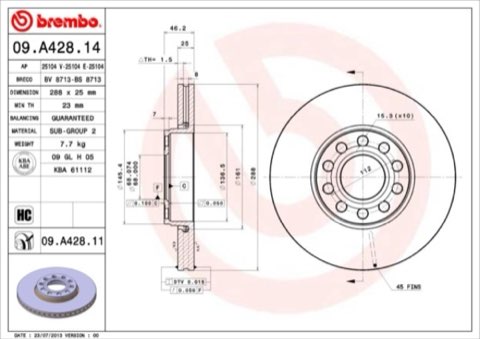Brembo Prime 09.A428.11 Brake Disc — Front 288mm, photo 6