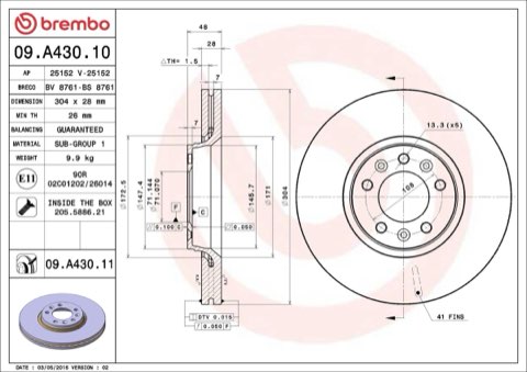 Brembo Prime 09.A430.11 Brake Disc — Front 304mm, photo 5