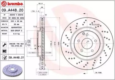 Brembo Prime 09.A448.21 Brake Disc — Front 330mm, photo 2