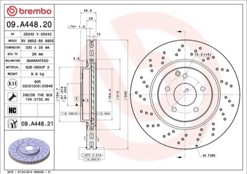 Brembo Prime 09.A448.21 Brake Disc — Front 330mm, photo 4