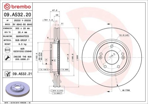 Brembo Prime 09.A532.21 Brake Disc — Front 300mm, photo 5