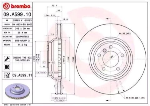 Brembo Prime 09.A599.11 Brake Disc — Front 348mm, photo 2