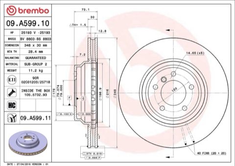 Brembo Prime 09.A599.11 Brake Disc — Front 348mm, photo 5